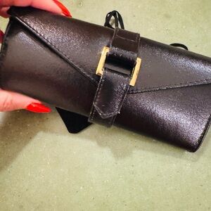 Elegant Black Leather jewelry roll